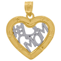 10kt Gold Two-Tone Diamond-Cut Womens Heart No.1 Mom Charm Pendant