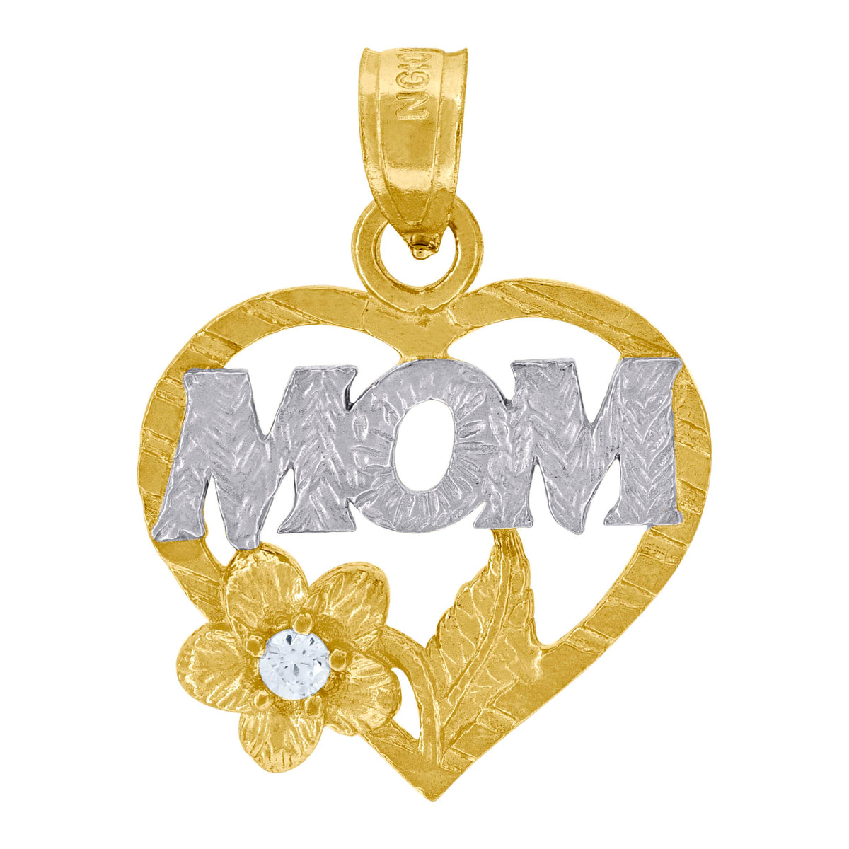 10kt Gold Two-Tone Diamond-Cut Womens Angel Heart No.1 Mom Charm Pendant
