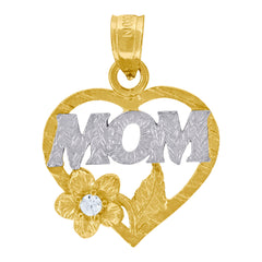 10kt Gold Two-Tone Diamond-Cut Womens Angel Heart No.1 Mom Charm Pendant