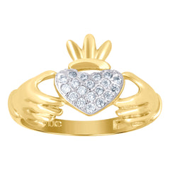 10Kt Two-Tone Gold Womens Cubic Zirconia Claddagh Ring