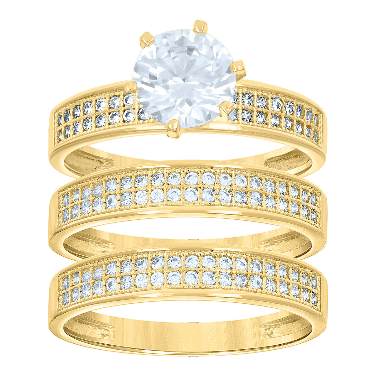 14Kt Gold Womens Two-Tone Cz Trio His Hers Center Stone White Wedding Engagement Bridal Set Ring