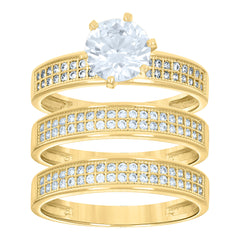 14Kt Gold Womens Two-Tone Cz Trio His Hers Center Stone White Wedding Engagement Bridal Set Ring