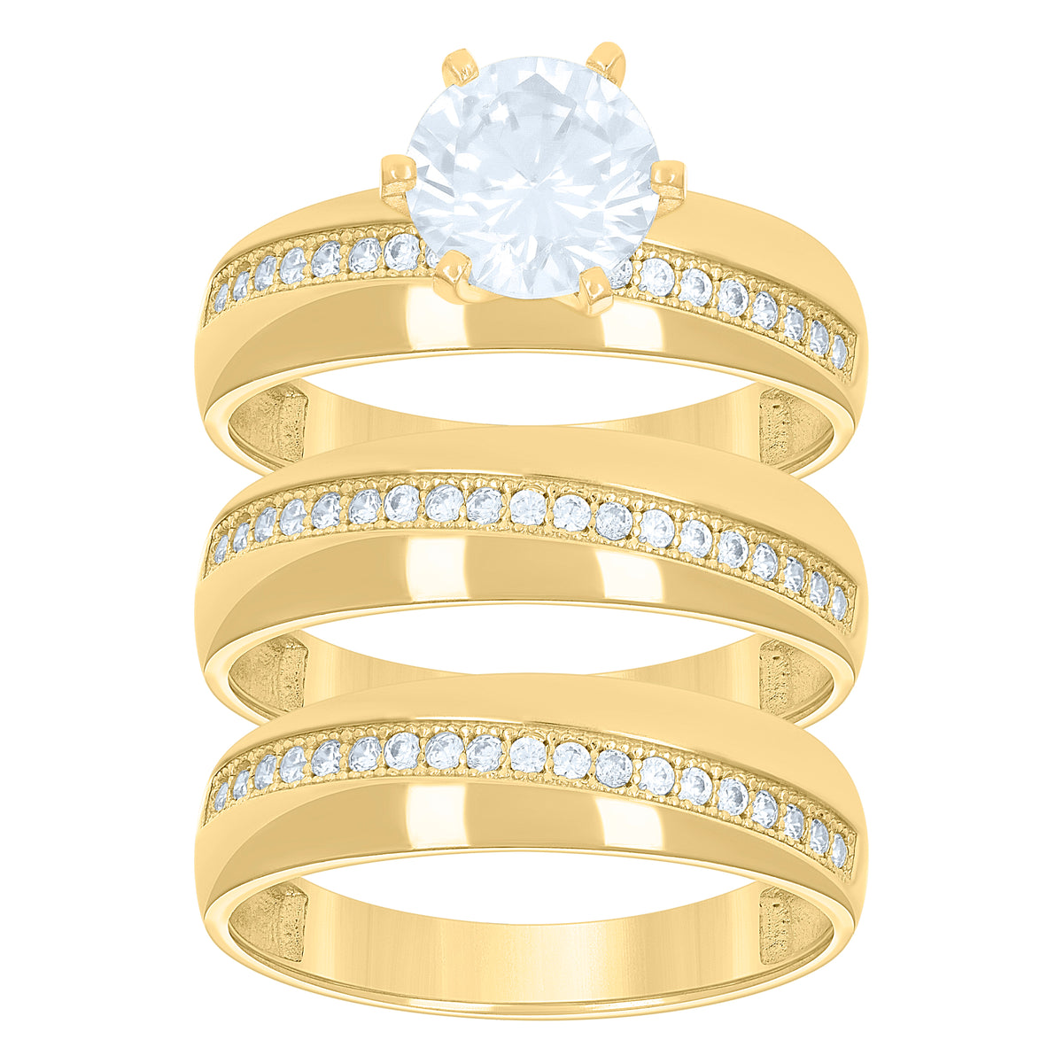 14Kt Gold Two-Tone Womens Cz Diagonal Line Trio His Hers Wedding Engagement Bridal Set Ring