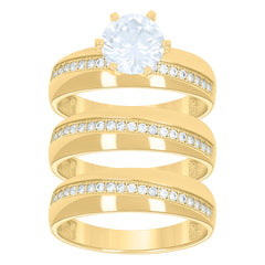 14Kt Gold Two-Tone Womens Cz Diagonal Line Trio His Hers Wedding Engagement Bridal Set Ring