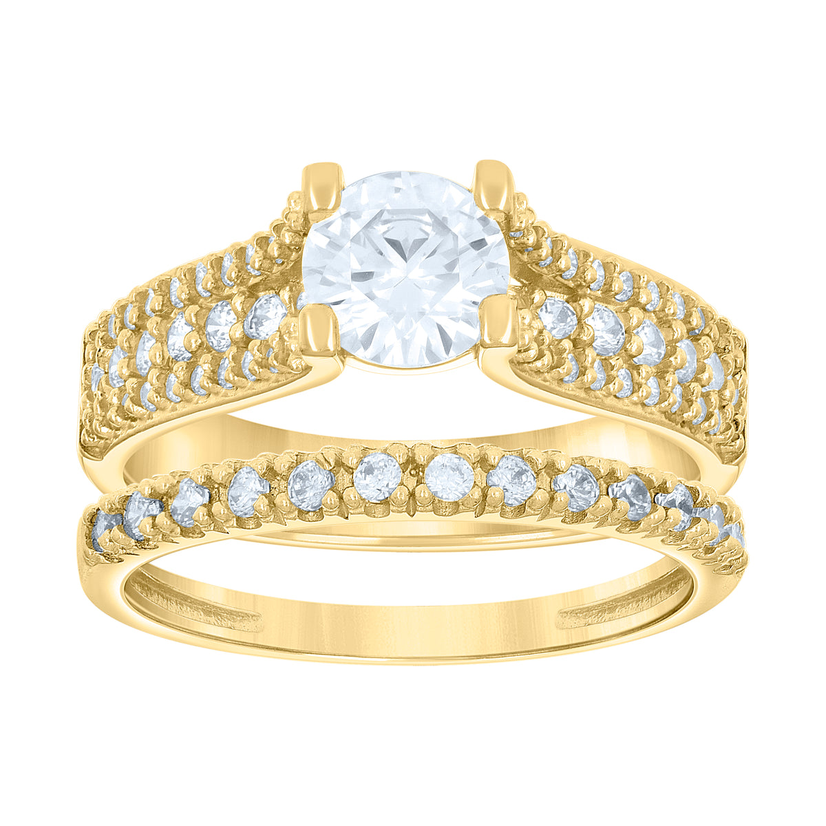 14Kt Gold Womens Two-Tone Cz Duo White Center Stone Sz7 Wedding Engagement Bridal Set Band Ring