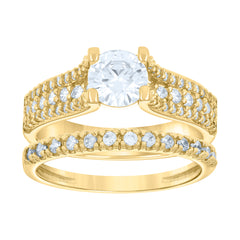 14Kt Gold Womens Two-Tone Cz Duo White Center Stone Sz7 Wedding Engagement Bridal Set Band Ring