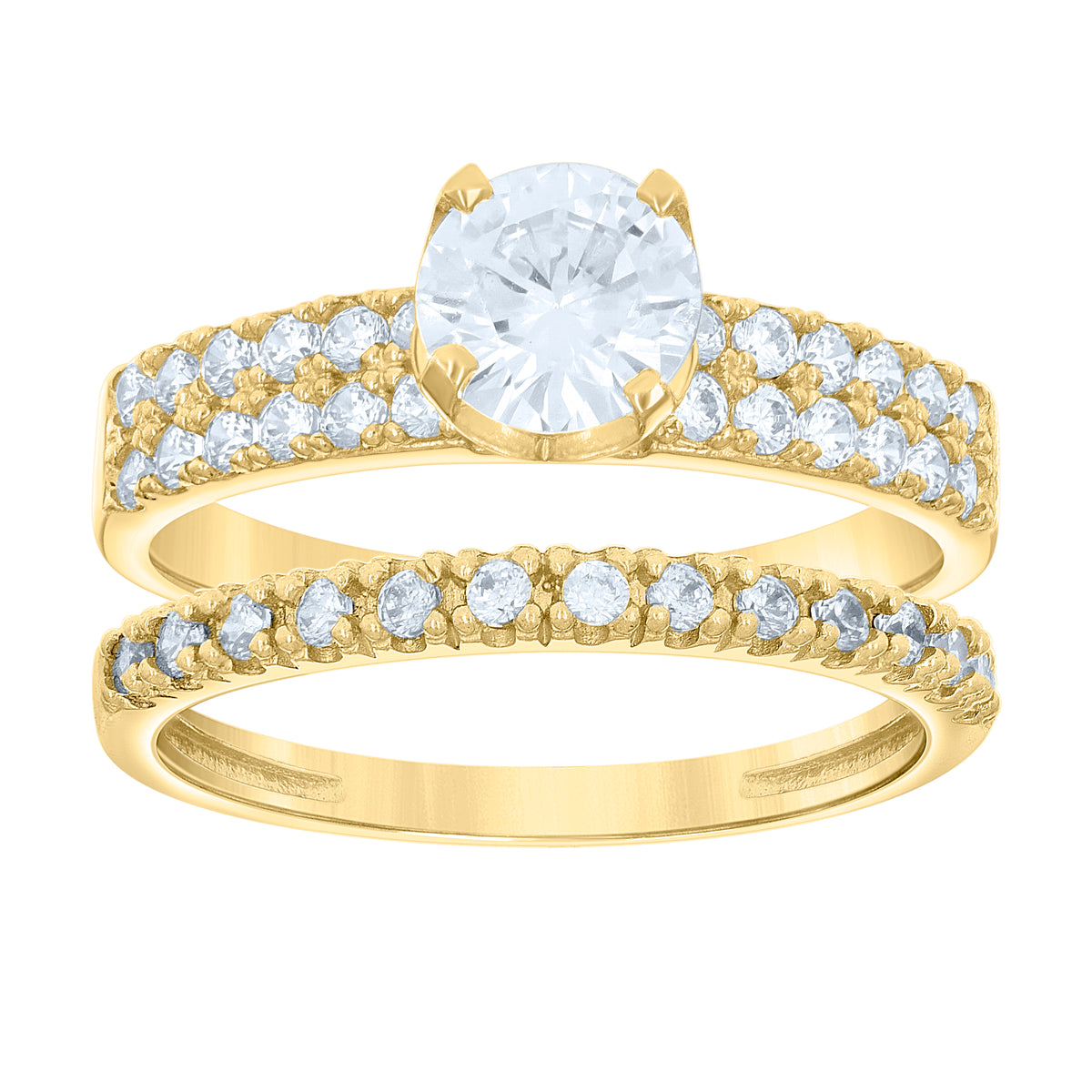 14Kt Gold Womens Two-Tone Cz Duo Three Center Stone White Sz7 Wedding Engagement Bridal Set Band Ring