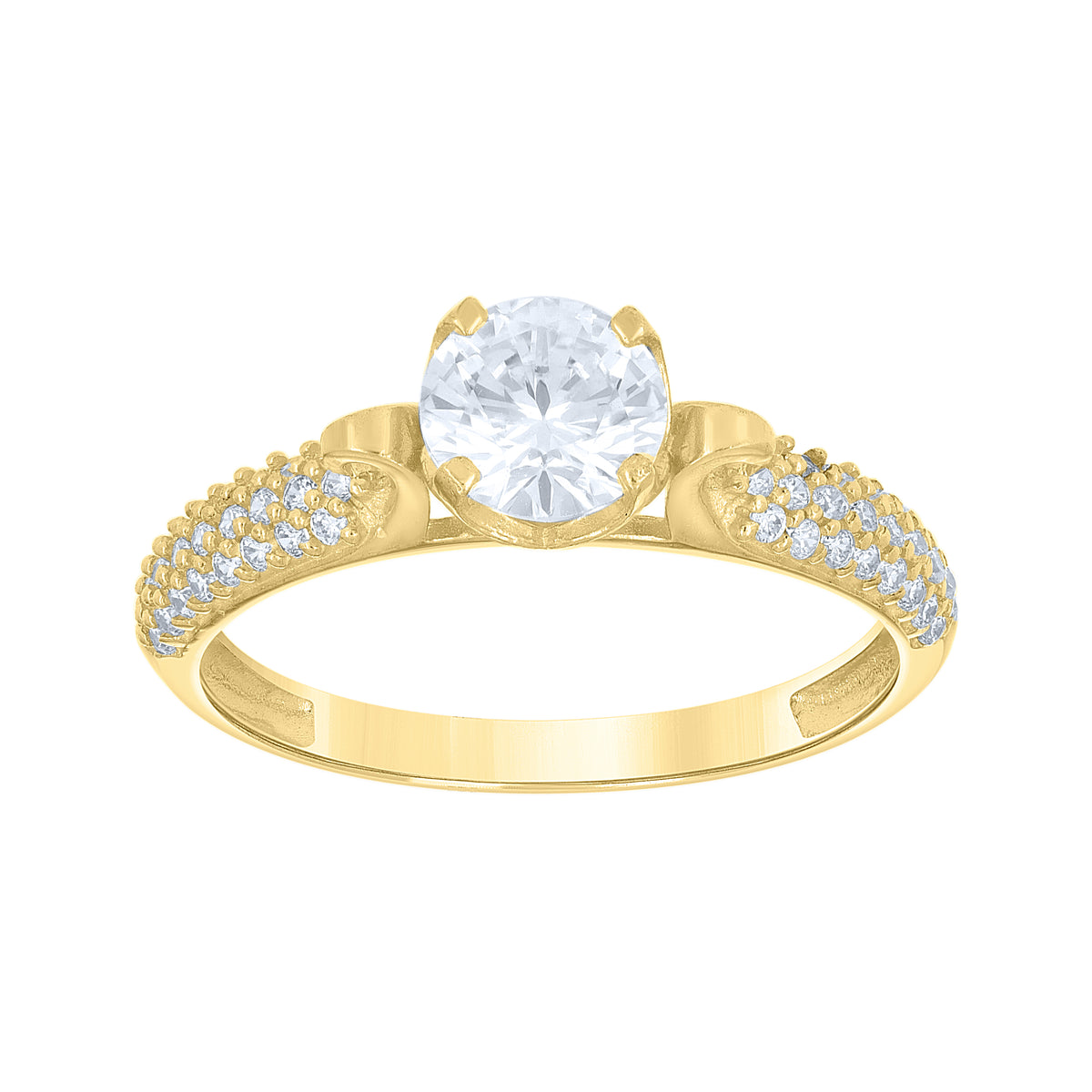 14Kt Gold Womens Two-Tone Cz Clustered Sides Center White Stone Wedding Engagement Band Ring