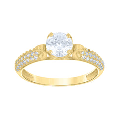 14Kt Gold Womens Two-Tone Cz Clustered Sides Center White Stone Wedding Engagement Band Ring