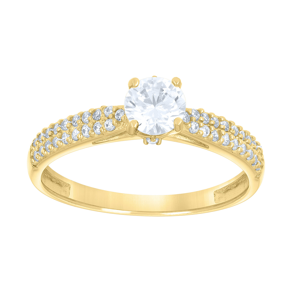 14Kt Gold Womens Two-Tone Cz Two Rows Center Round-Cut Stone Wedding Engagement Band Ring