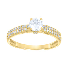 14Kt Gold Womens Two-Tone Cz Two Rows Center Round-Cut Stone Wedding Engagement Band Ring