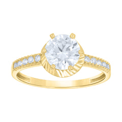 14Kt Two-Tone Gold Womens Cubic Zirconia Diamond-Cut Halo Engagement Ring