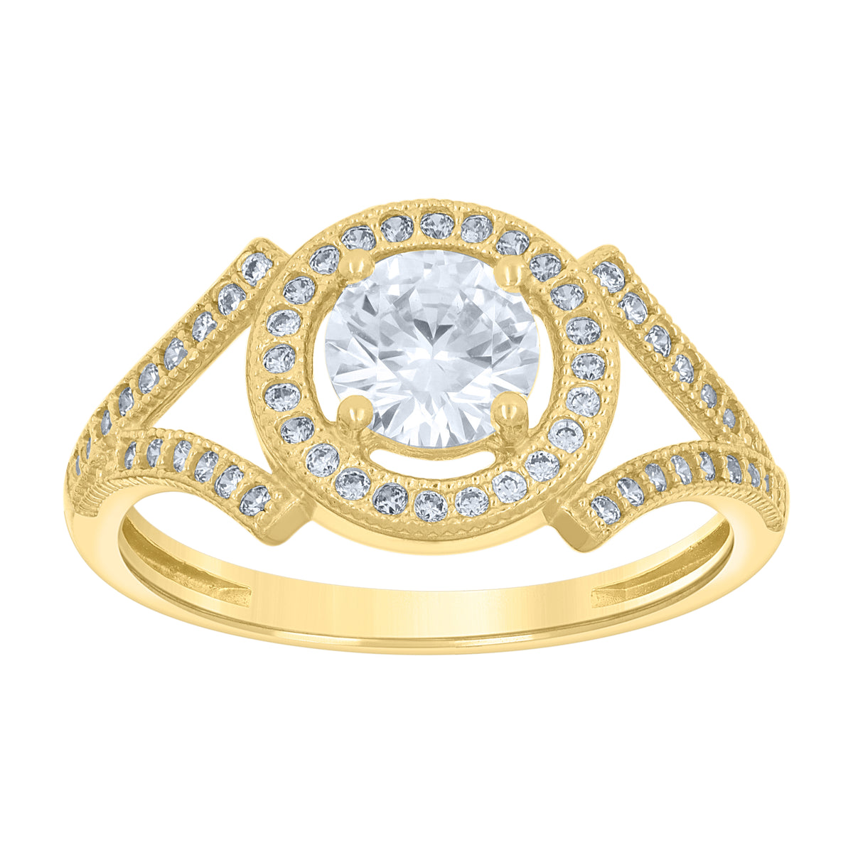 14Kt Gold Womens Two-Tone Cz Center Round Halo Wedding Engagement Band Ring