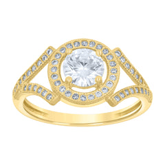 14Kt Gold Womens Two-Tone Cz Center Round Halo Wedding Engagement Band Ring