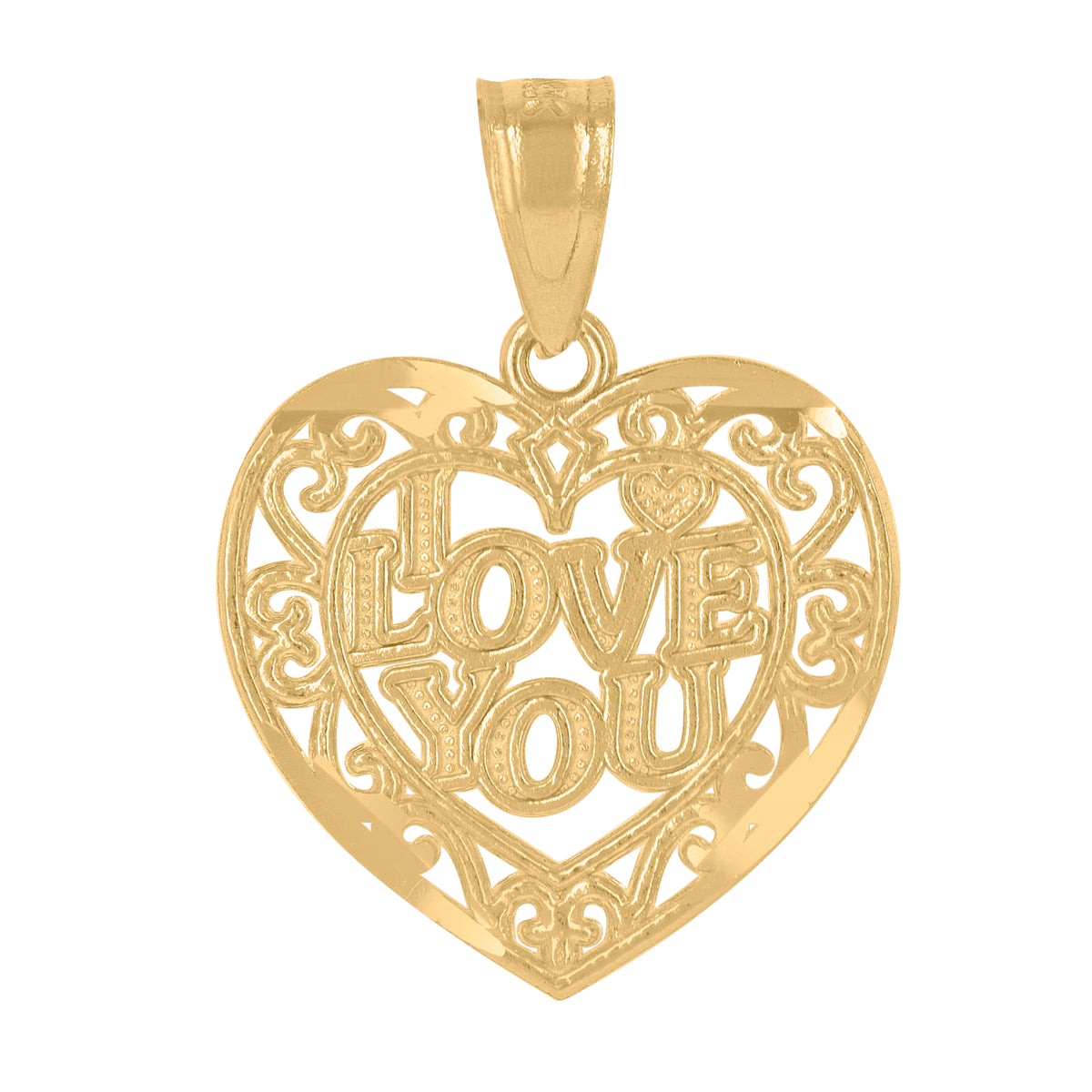 14Kt Yellow Gold Womens I Love You Heart Pendant Charm