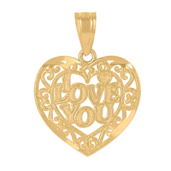 14Kt Yellow Gold Womens I Love You Heart Pendant Charm