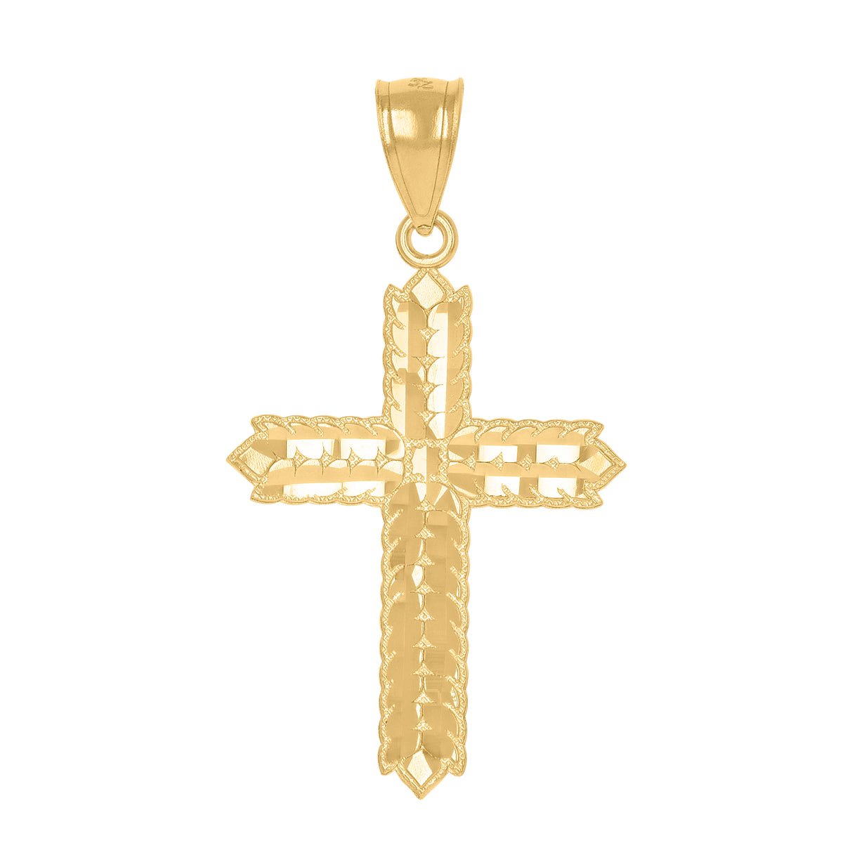 14Kt Yellow Gold Unisex Diamond-Cut Cross Ht:36Mm Religious Pendant Charm