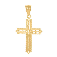 14Kt Yellow Gold Unisex Diamond-Cut Cross Ht:36Mm Religious Pendant Charm