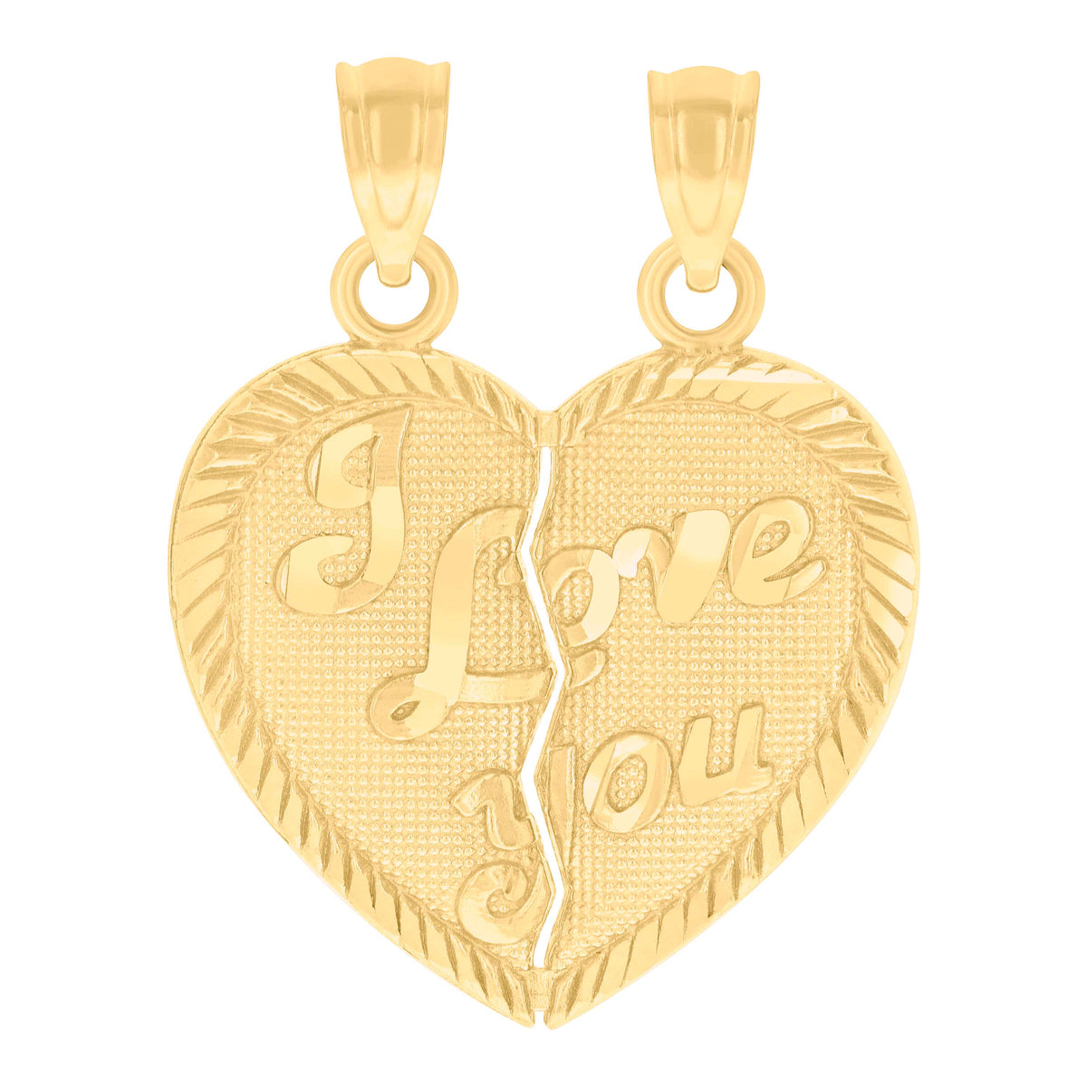 14Kt Yellow Gold Womens Diamond-Cut I Love You Broken Heart Ht:27.4Mm Pendant Charm