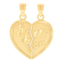 14Kt Yellow Gold Womens Diamond-Cut I Love You Broken Heart Ht:27.4Mm Pendant Charm