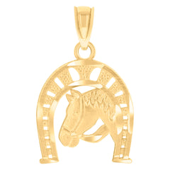 14Kt Yellow Gold Unisex Diamond-Cut Horse Shoe Animal Ht:21.5Mm Good Luck Pendant Charm