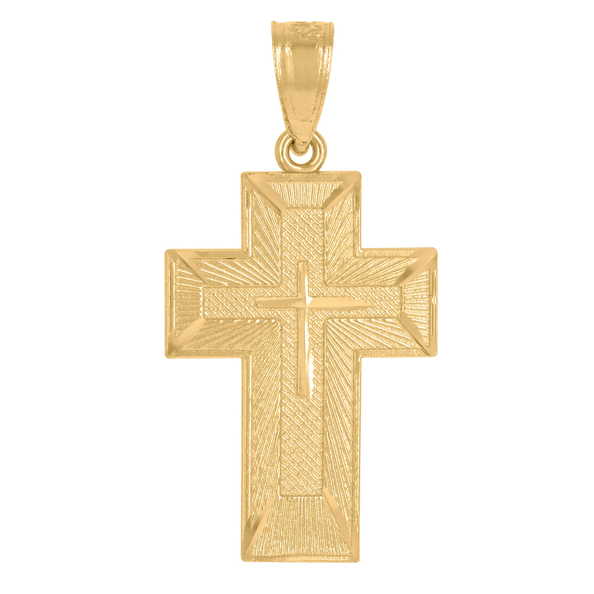 14Kt Yellow Gold Unisex Diamond-Cut Cross Ht:24.4Mm Religious Pendant Charm