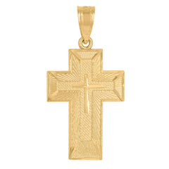14Kt Yellow Gold Unisex Diamond-Cut Cross Ht:24.4Mm Religious Pendant Charm