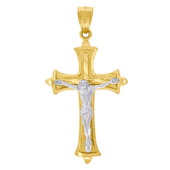 10kt Two-Tone Gold Mens Women Diamond-Cut Crucifix Cross Religious Charm Pendant