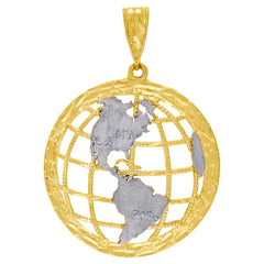 10kt Two-Tone Gold Mens Diamond-Cut Textured Globe Charm Pendant