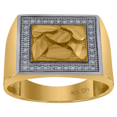 10kt Two-Tone Gold Mens Diamond-Cut Textured Initial Letter J Band Ring