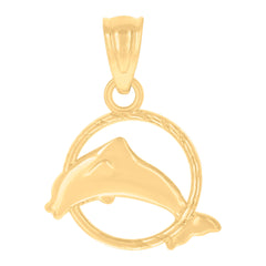 10kt Yellow Gold Womens Diamond-Cut Dolphin In Ring Charm Pendant