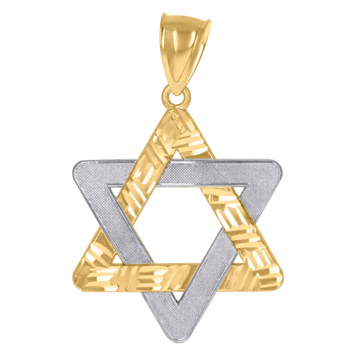 10kt Gold Diamond-Cut Two-Tone Textured Mens Star Of David Religious Charm Pendant