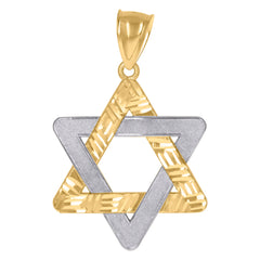 10kt Gold Diamond-Cut Two-Tone Textured Mens Star Of David Religious Charm Pendant