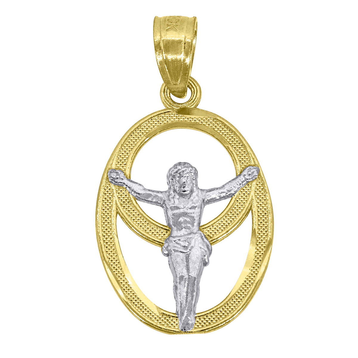 10kt Gold Two-Tone Textured Womens Religious Charm Pendant