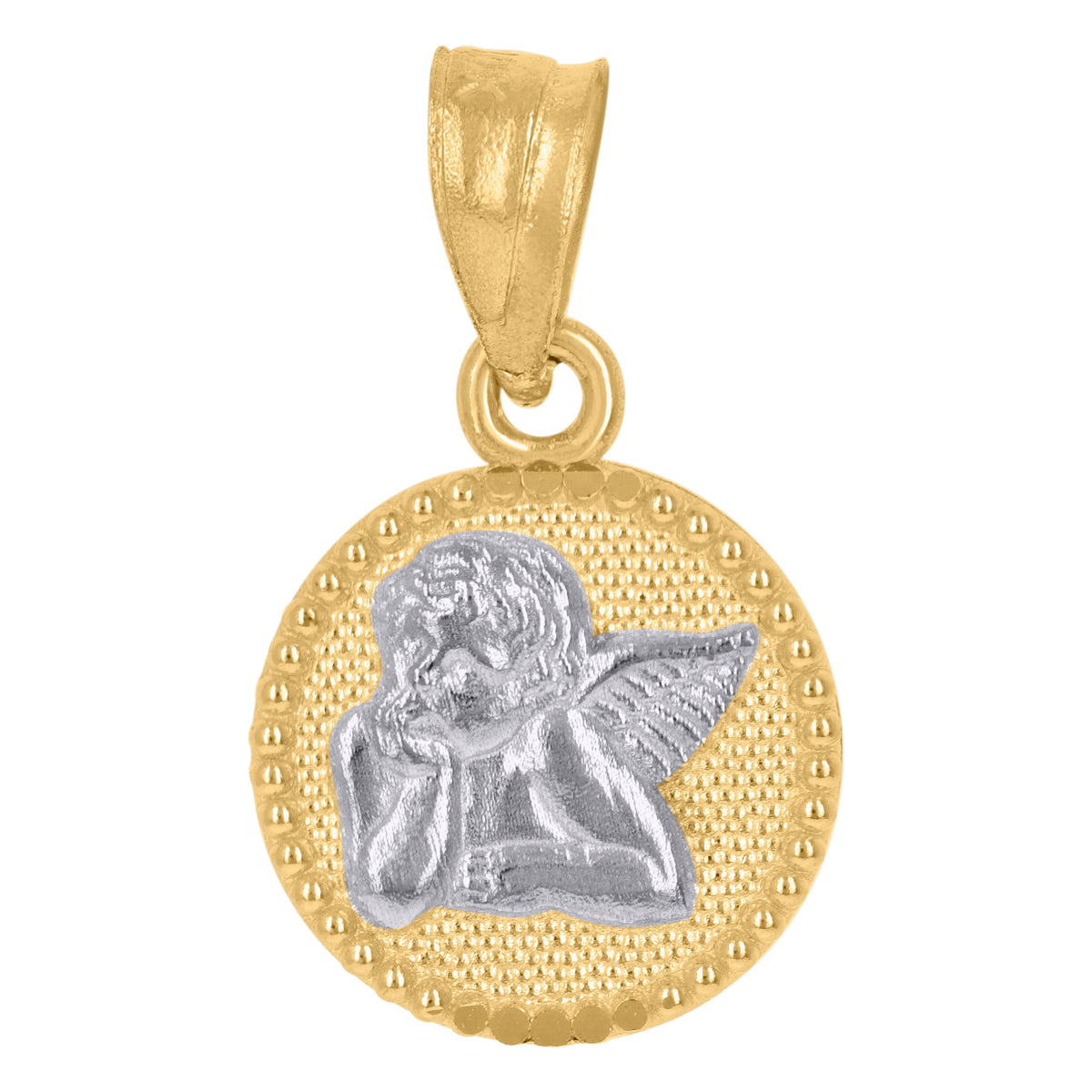 10kt Two-Tone Gold Mens Women Textured Cupid Angel Religious Charm Pendant