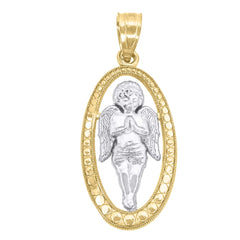 10kt Gold Two-Tone Textured Womens Angel Oval Shape Religious Charm Pendant