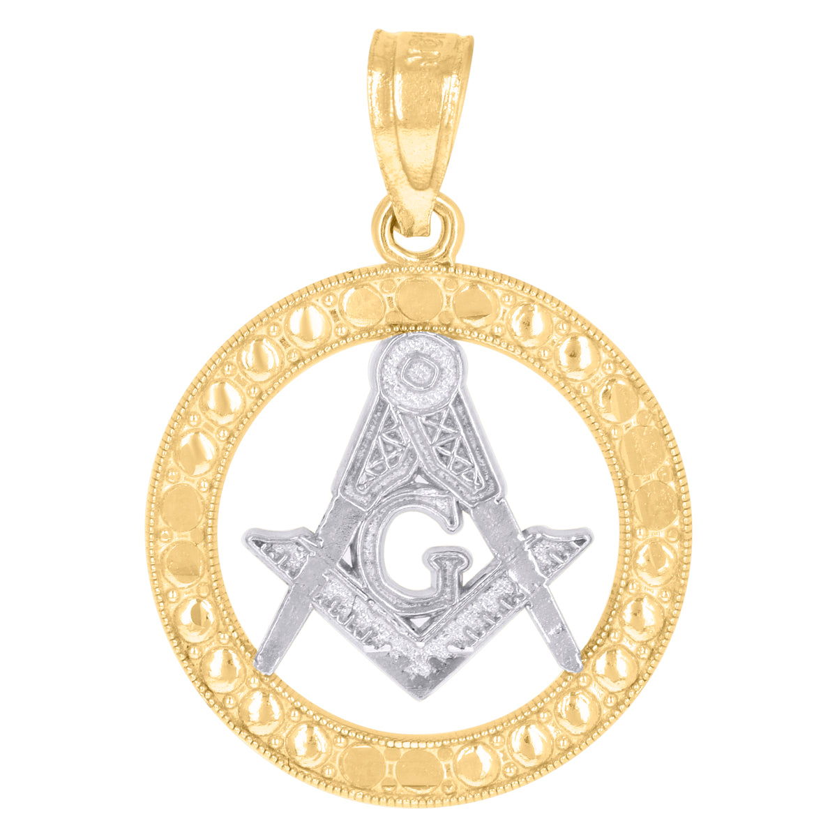 10kt Two-Tone Gold Mens Women Textured Freemason Masonic Charm Pendant