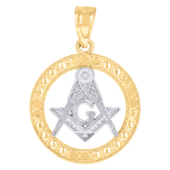 10kt Two-Tone Gold Mens Women Textured Freemason Masonic Charm Pendant