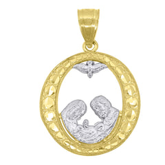 10kt Gold Two-Tone Textured Unisex Baptism Religious Charm Pendant