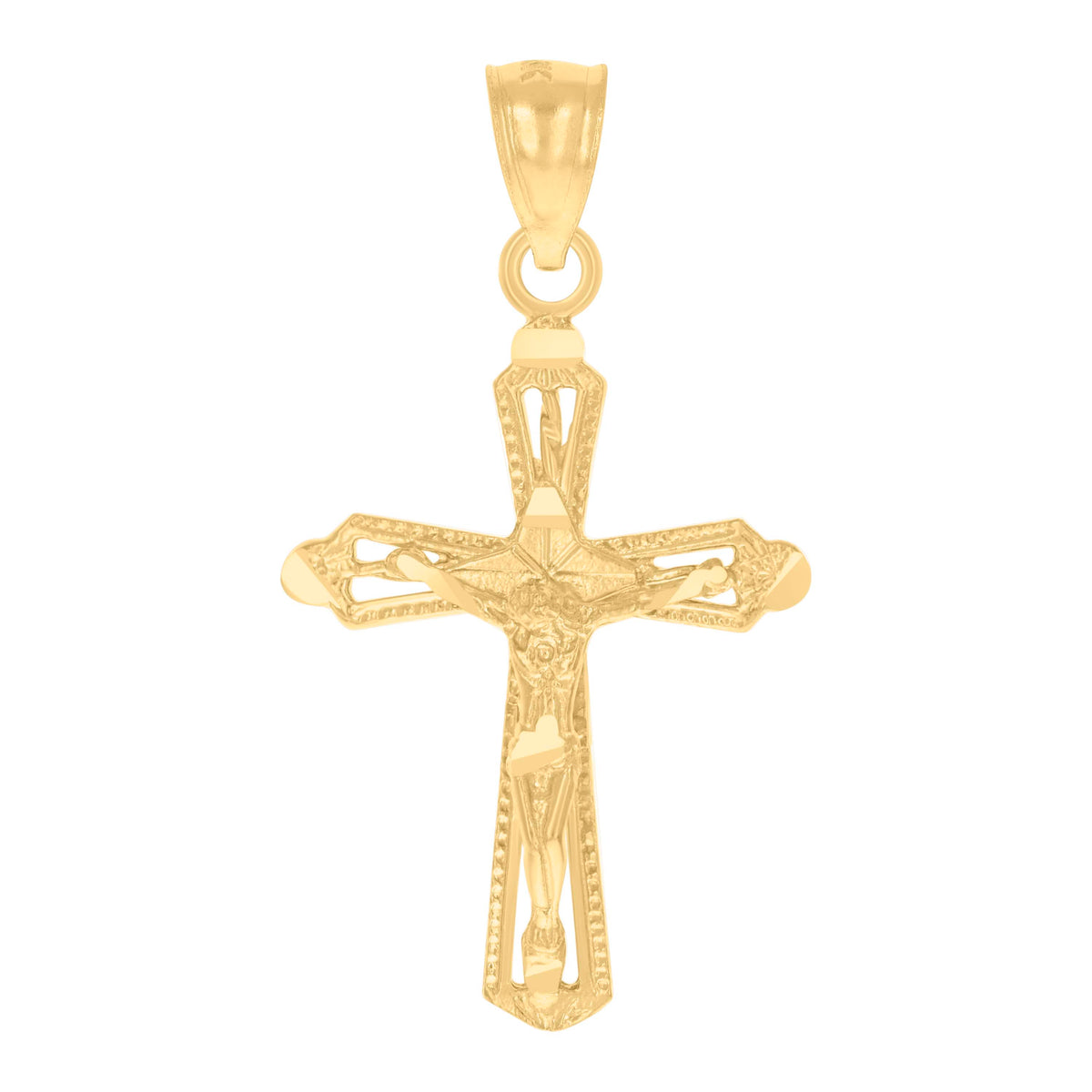 14Kt Yellow Gold Unisex Diamond-Cut Cross Crucifix Religious Pendant Charm