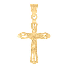 14Kt Yellow Gold Unisex Diamond-Cut Cross Crucifix Religious Pendant Charm