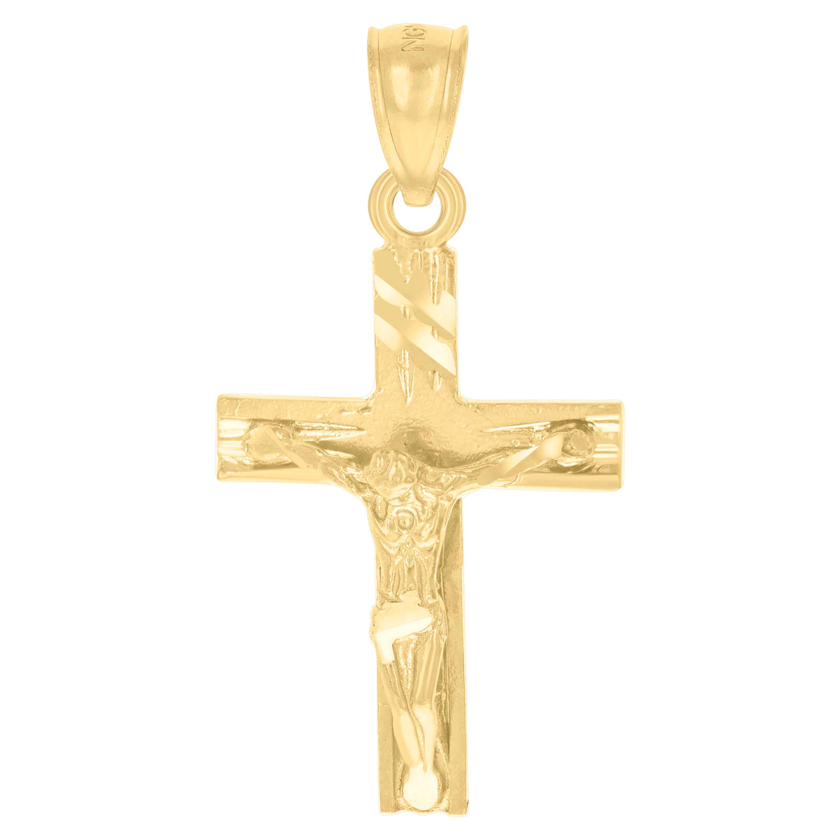 14Kt Yellow Gold Unisex Diamond-Cut Cross Crucifix Ht:28.5Mm Religious Pendant Charm