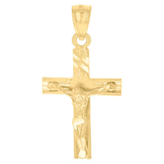 14Kt Yellow Gold Unisex Diamond-Cut Cross Crucifix Ht:28.5Mm Religious Pendant Charm