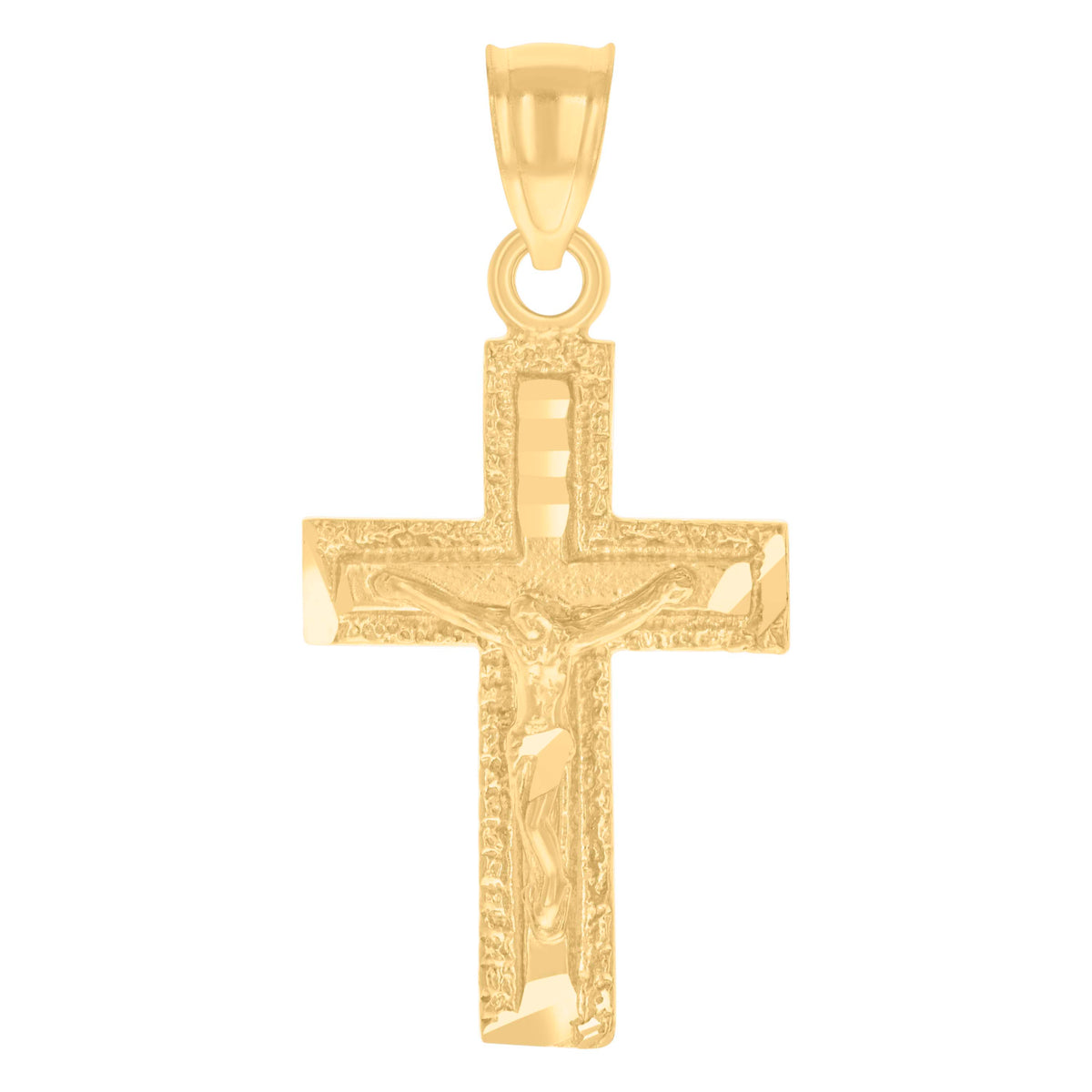 14Kt Yellow Gold Unisex Diamond-Cut Cross Crucifix Ht:16.4Mm Religious Pendant Charm