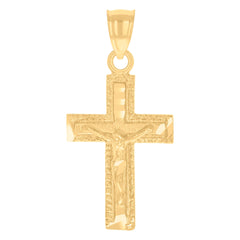 14Kt Yellow Gold Unisex Diamond-Cut Cross Crucifix Ht:16.4Mm Religious Pendant Charm