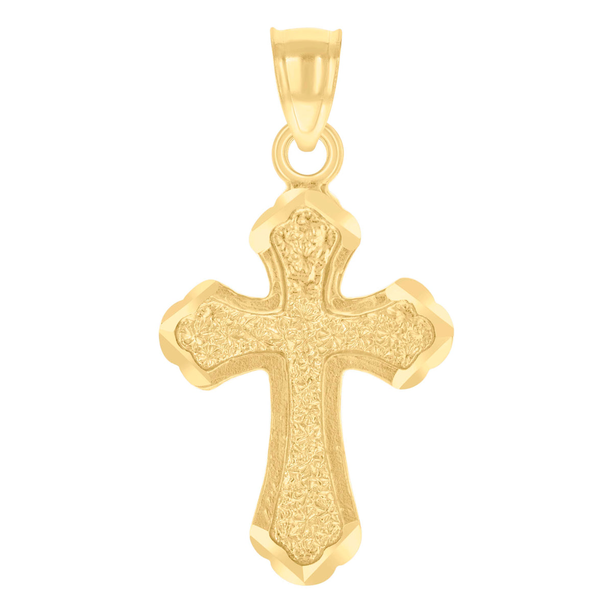 14Kt Yellow Gold Unisex Diamond-Cut Cross Ht:28.2Mm Religious Pendant Charm