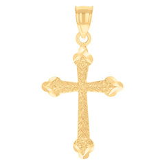 14Kt Yellow Gold Unisex Diamond-Cut Cross Ht:32.5Mm Religious Pendant Charm