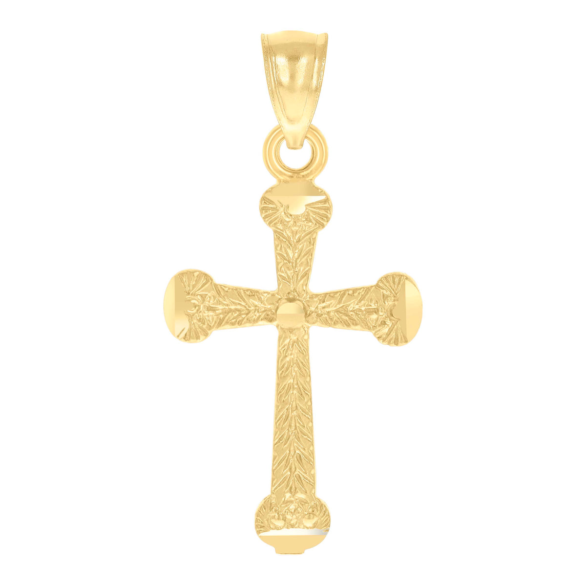 14Kt Yellow Gold Unisex Diamond-Cut Cross Ht:30.4Mm Religious Pendant Charm†