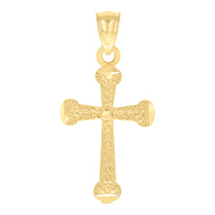 14Kt Yellow Gold Unisex Diamond-Cut Cross Ht:30.4Mm Religious Pendant Charm†