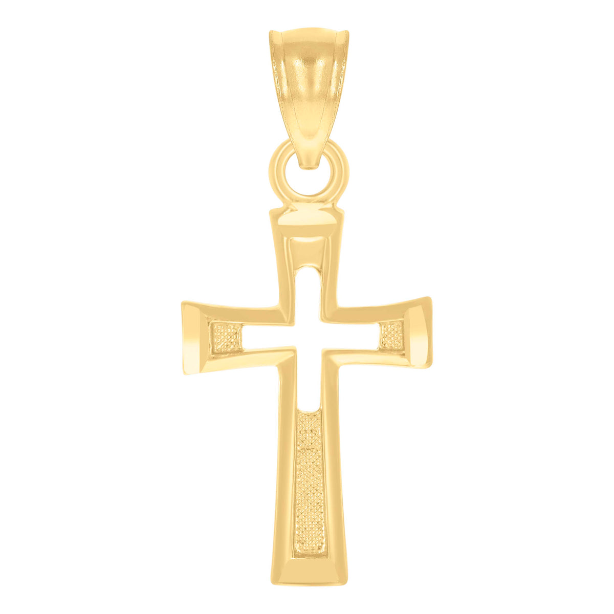 14Kt Yellow Gold Unisex Diamond-Cut Cross Ht:24.7Mm Religious Pendant Charm